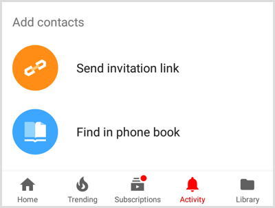 Možnosti Pridať kontakty z YouTube