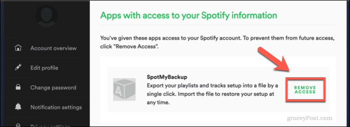 Odvolanie prístupu SpotMyBackup k Spotify