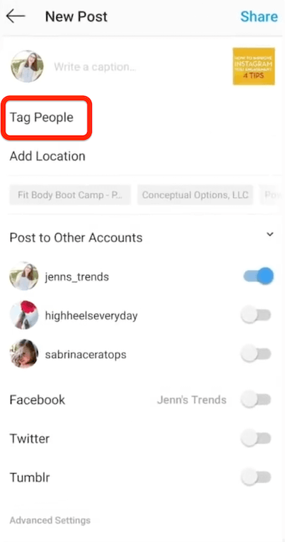 instagram možnosť nového príspevku na označovanie ľudí