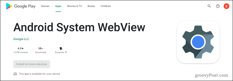 Android System WebView v obchode Google Play