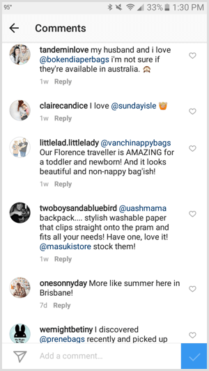 instagram tag business v komentároch