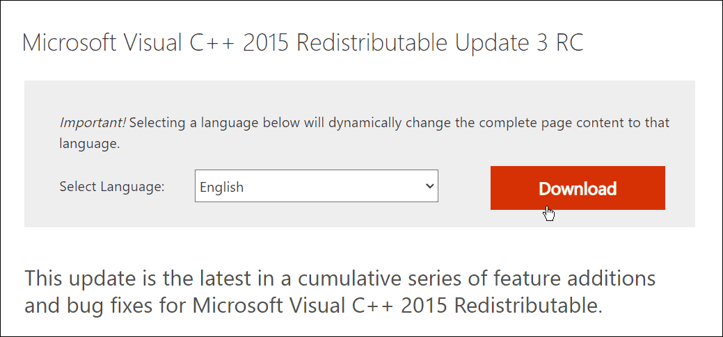 stiahnite si redistribuovateľný program Microsoft Visual C++