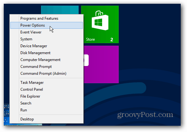 Ponuka napájania Úvodná obrazovka systému Windows 8