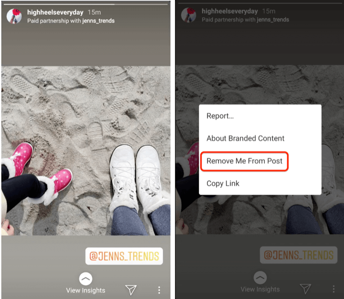 odstrániť označený účet z obsahu označeného Instagramom