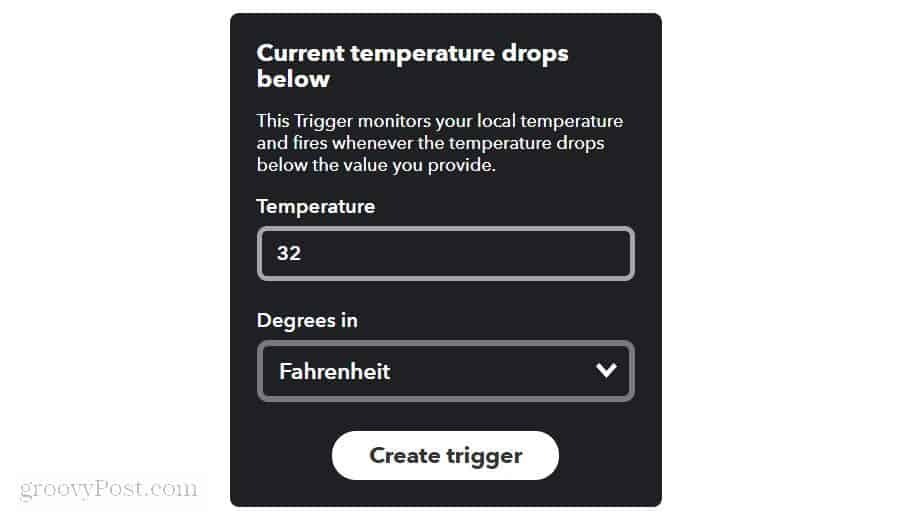 nastavenie limitu teploty počasia v ifttt