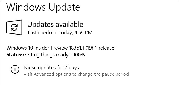 Windows 10 19H1 Vytvorenie ukážky 18361