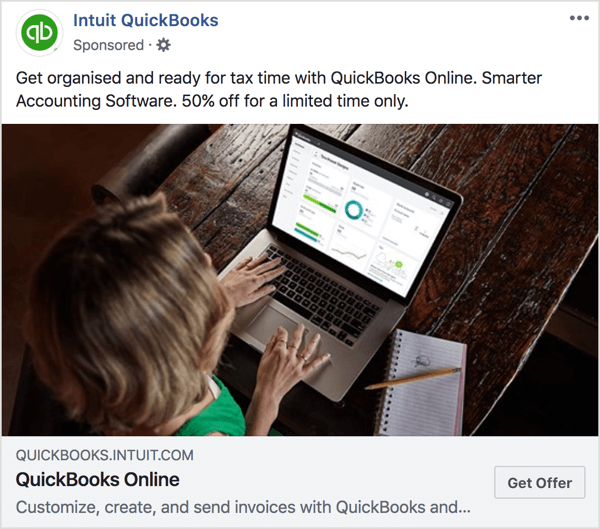 V tejto reklamnej a vstupnej stránke Intuit QuickBooks si všimnite, že farebné tóny a ponuka sú konzistentné.