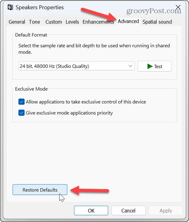 Obnovte nastavenia zvuku v systéme Windows 11