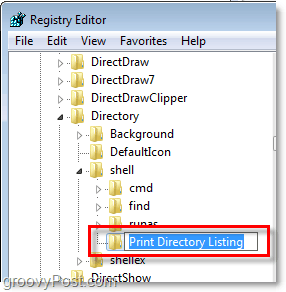 pomenujte nový kľúč Print Directory Listing