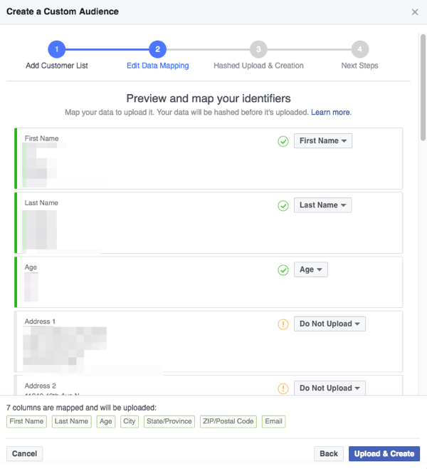 Uistite sa, že polia, ktoré Facebook zistí vo vašom súbore CSV, sú správne namapované na kategórie, ktorým Facebook rozumie.