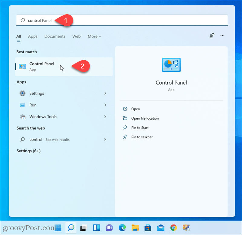 Otvorte ovládací panel v systéme Windows 11