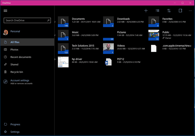 Okná aplikácií OneDrive 10 4