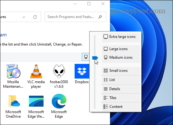 Zmeňte veľkosť ikony aplikácie na ovládacom paneli Windows 11