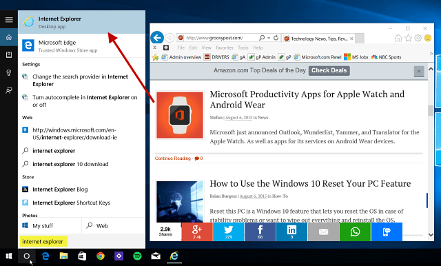 Windows 10 Tip: Nájdite a použite Internet Explorer podľa potreby