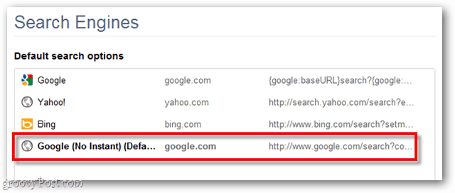 Predvolené možnosti vyhľadávania prehliadača Google Chrome