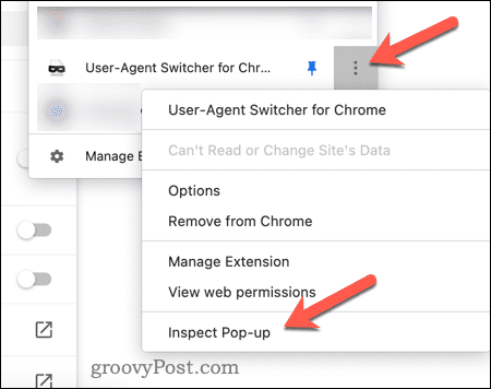 Skontrolujte kontextové okno rozšírenia Chrome