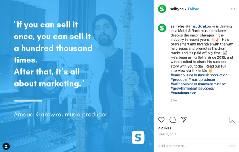 grafika ponuky zákazníkov z účtu Instagram spoločnosti Sellfy
