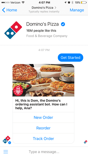 Chatbot servera Domino uľahčuje zákazníkom sledovanie ich objednávok. Môžete tak obmedziť hovory do obchodu.