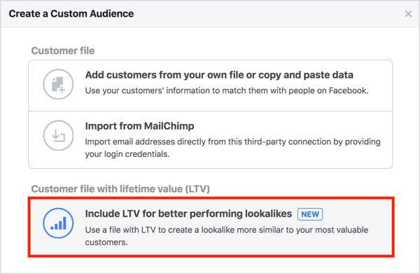 Pri vytváraní vlastného publika zo zoznamu zákazníkov vyberte možnosť Zahrnúť LTV pre lepší výkon. 