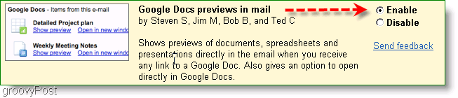 ukážky dokumentov Google je možné povoliť v nastaveniach Labs