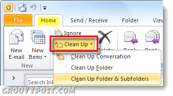 vyčistite priečinok alebo konverzácie v programe Outlook 2010
