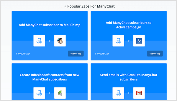 Molly Pitmann hovorí, že integrácia spoločnosti Zapier vám umožňuje poslať e-mailovú adresu, ktorú používateľ poskytne v aplikácii Messenger, na váš softvér na automatizáciu e-mailov.