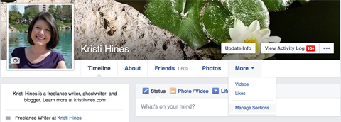 rozbaľovacie menu facebookového profilu