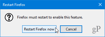 Reštartujte prehliadač Firefox