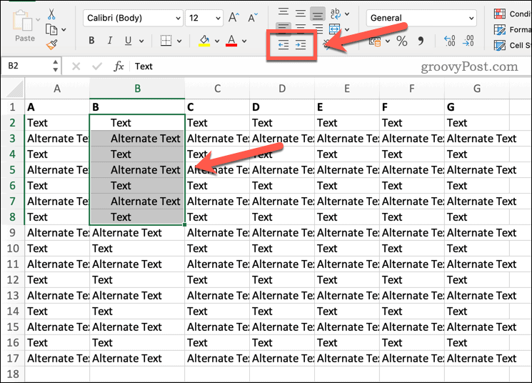 Odsadenie textu v Exceli