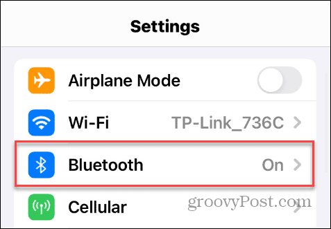 Možnosť Bluetooth v nastaveniach iOS