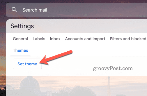 Tlačidlo Nastaviť motív Gmailu