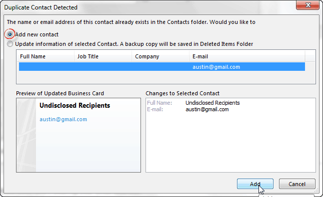 Nastaviť aplikáciu Outlook tak, aby sa odoslala e-mailom nezverejneným príjemcom