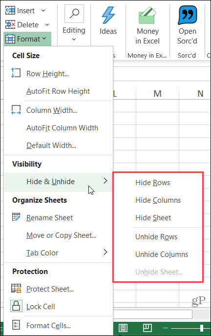 Skryť stuhu stĺpca v programe Excel vo Windows