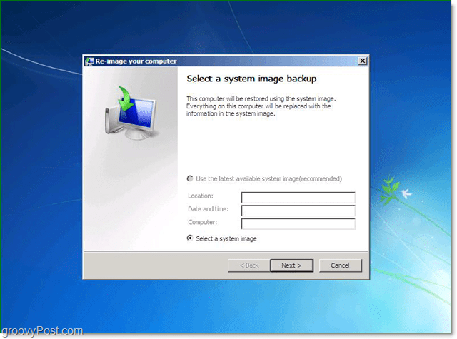 vyberte si zálohu systému Windows 7