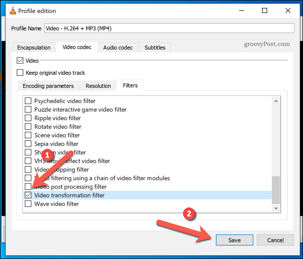 Pridanie rotačného filtra k videu VLC v systéme Windows