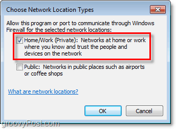 ako ručne vybrať sieť pre Windows 7 firewall výnimku