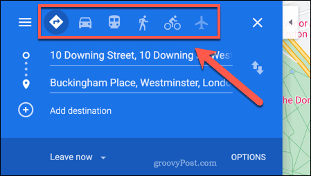 Možnosti cestovania v Mapách Google