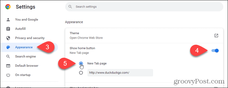 Zobrazte tlačidlo Domov v prehliadači Chrome a nechajte tlačidlo Domov otvoriť stránku Nová karta