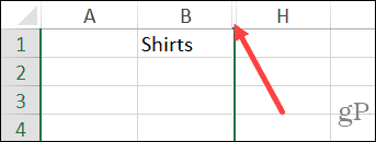 Indikátor skrytého stĺpca v programe Excel pre Windows