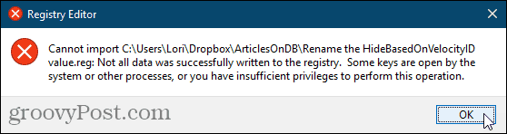 Nemožno importovať súbor reg pre register systému Windows