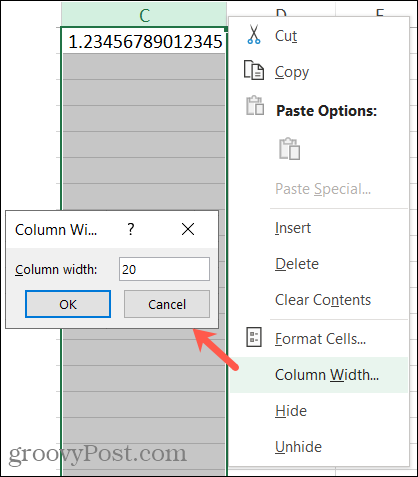 Zväčšite šírku stĺpca v programe Excel