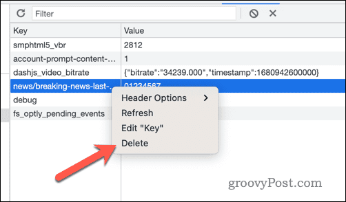 Odstráňte hodnoty kľúča miestneho úložiska v nástrojoch pre vývojárov prehliadača Google Chrome