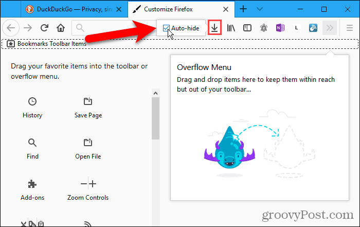 V prehliadači Firefox zakážte tlačidlo Automaticky skryť pre stiahnuté súbory