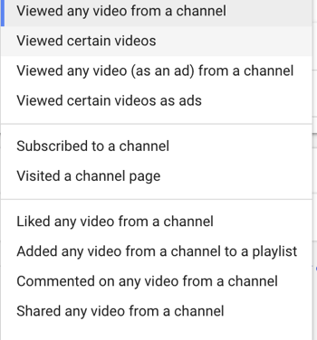 Ako nastaviť reklamnú kampaň na YouTube, krok 27, nastavte konkrétnu akciu používateľa pre remarketing