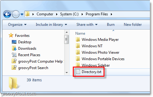 vo vašom systéme Windows sa vytvorí súbor directory.txt