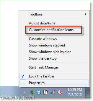 prispôsobiť oznámenia na systémovej lište systému Windows 7