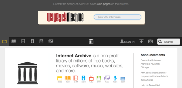 Webové stránky ako Way Back Machine môžu zachytávať obsah zo stránok sociálnych médií, ktoré indexujú vyhľadávače.