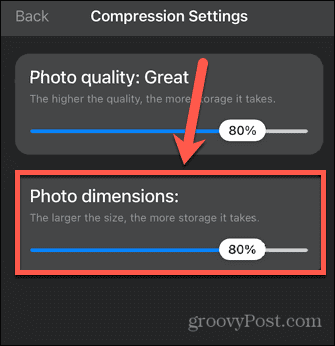 nastavenie veľkosti obrázka aplikácie na kompresiu fotografií