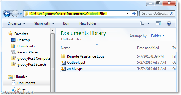 predvolený priečinok súborov pst programu Outlook 2010 