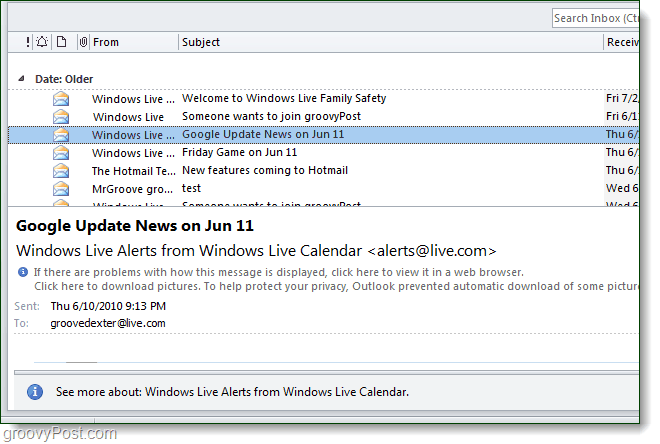 Na čítanie položiek v programe Outlook 2010 použite zobrazenie konverzácie